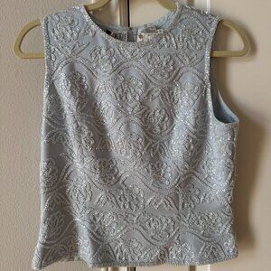 Vintage Blacktie Oleg Cassini Satin Blue Beaded Sleeveless Top Size 8P